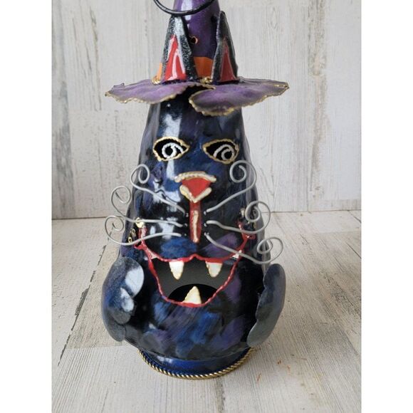Halloween black cat tealight candle holder Witch hat unique - Picture 2 of 10